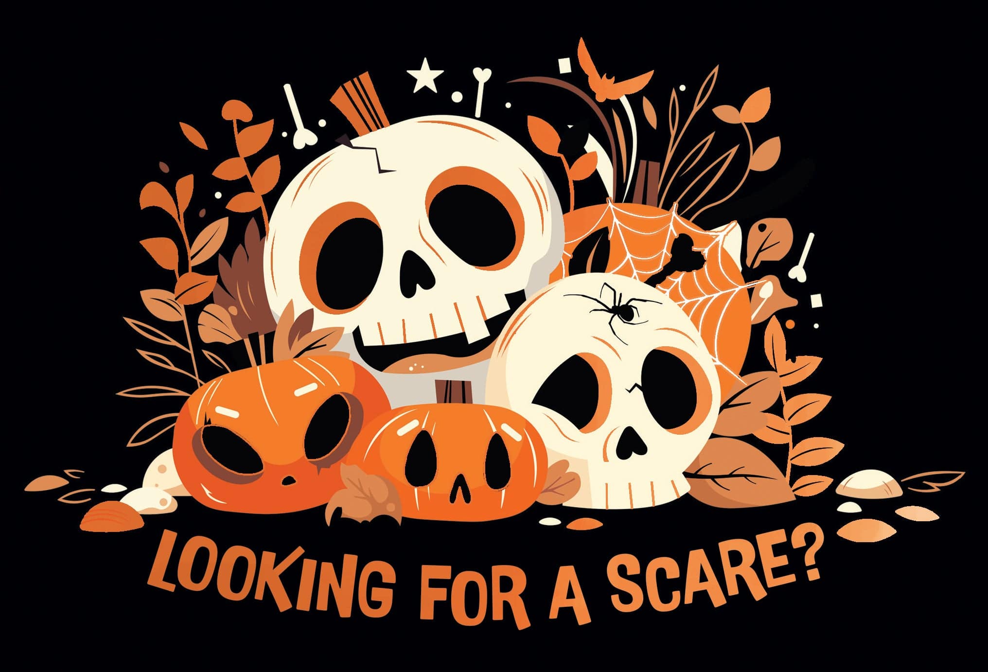 Halloween card featuring pumpkin skulls by Pictura, with spooky jack-o'-lantern designs and Halloween-themed artwork.
